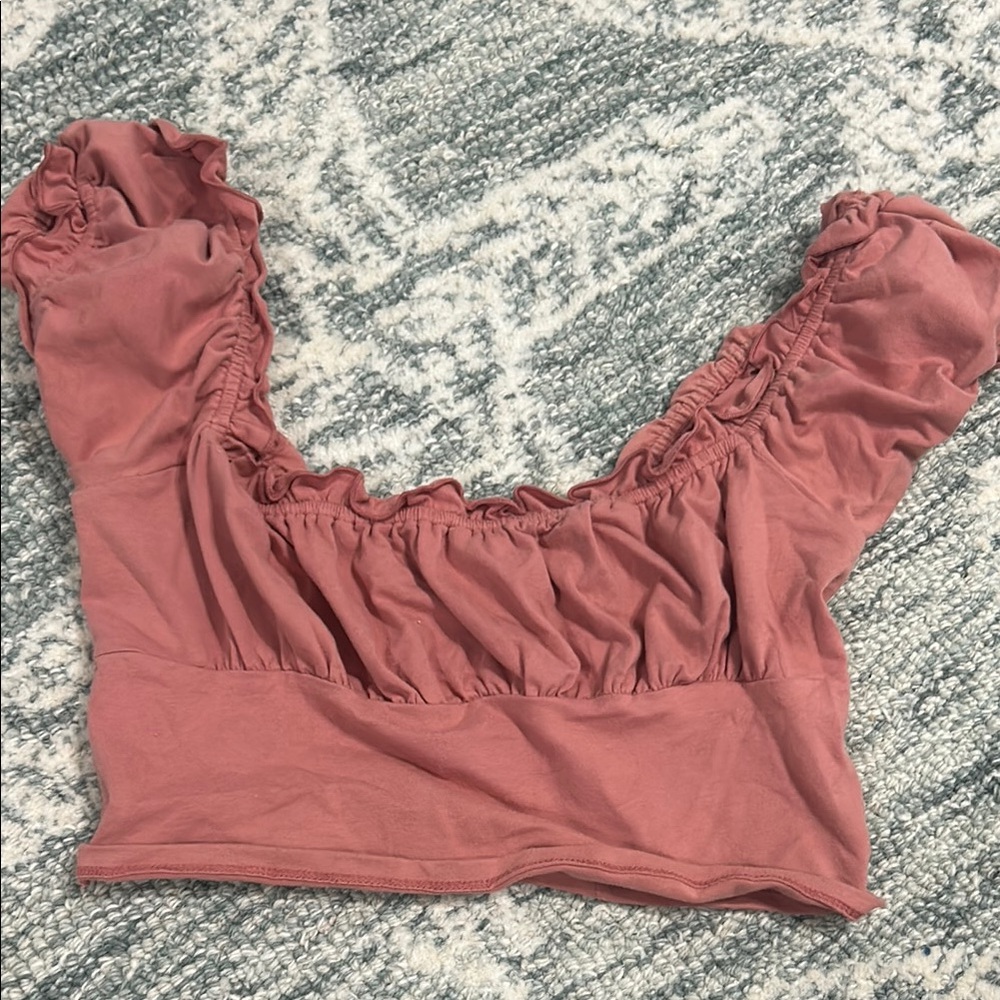 Me to We Pink Puff Sleeve Crop Blouse